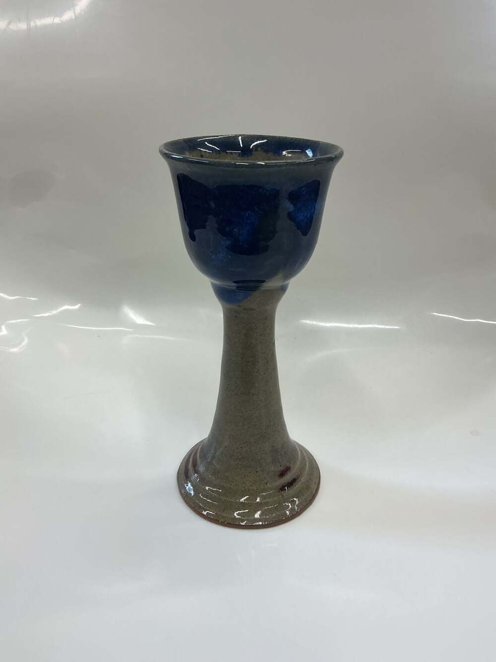 Handmade Artisan Stoneware Goblet Chalice with Cobalt Blue Drip Glaze